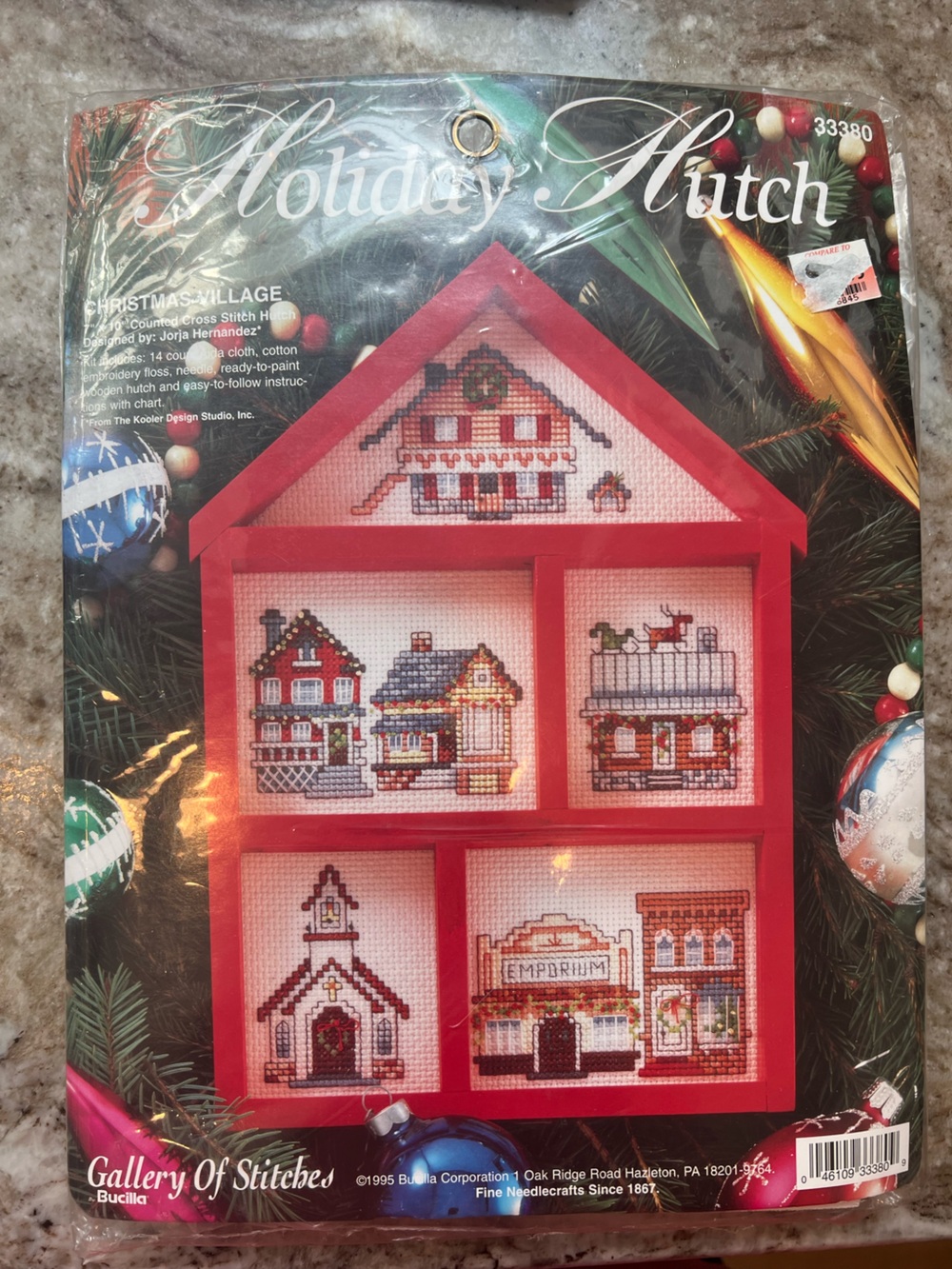 Holiday Hutch Village Framed Cross-Stitch Wall Art